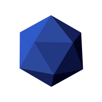 a blue twenty-sided die with no numbers on it